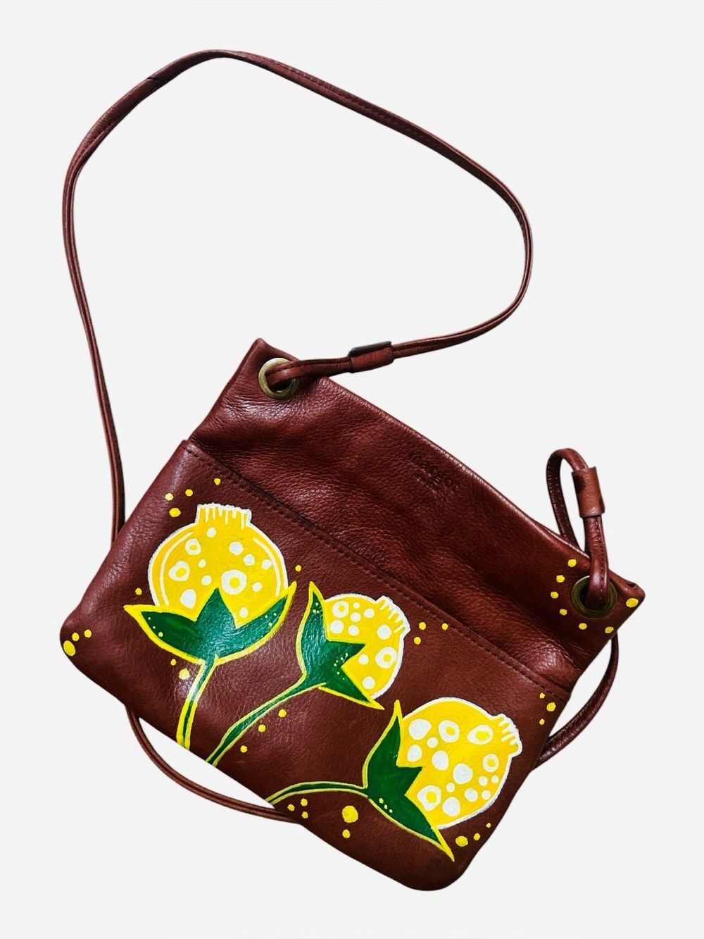 Vintage Genuine Hand-painted Leather Crossbody Purse Bag Art to Wear Boho